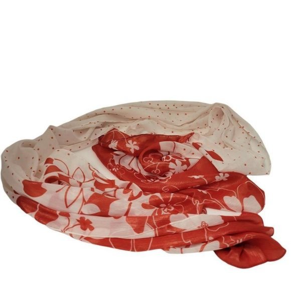Red Polka Dots Floral Motif Womens Fashion Scarf - NWOT - Picture 6 of 7